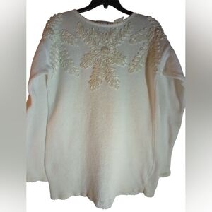 Kathie Lee Womens Cream Lace And Pearl Sweater Size XS Baggy Luxury Formal